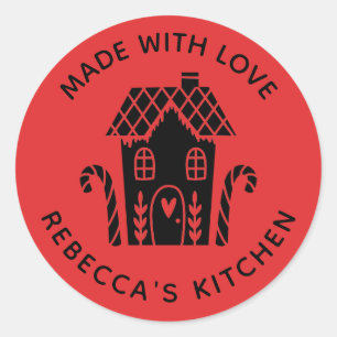 Adesivo Redondo Feito Com Amor, Natal Vermelho