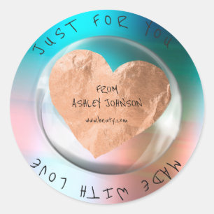 Adesivo Redondo Feito com amor para você a gota de cobre azul de