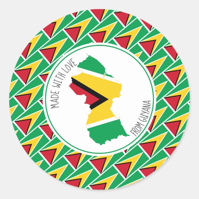 Adesivo Redondo Feito Com Amor Personalizado GUYANA FLAG Guyanese (Frente)
