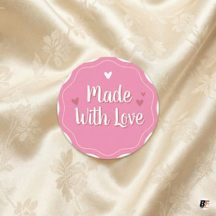Adesivo Redondo Feito com Amor Simples Minimalista Personalizado