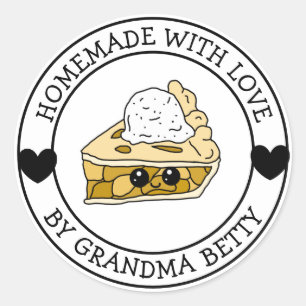 Adesivo Redondo Feito com Amor, Torta de Maçã, Caseiro