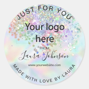 Adesivo Redondo feito com folha holográfica de amor adicione seu 