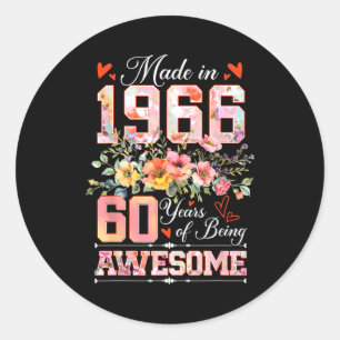 Adesivo Redondo Feito em 1966 floral 60º aniversário mulheres 60 a