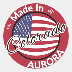 Adesivo Redondo Feito em Aurora Colorado Stars Stripes EUA Flag