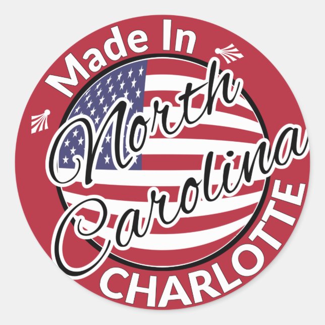 Adesivo Redondo Feito em Charlotte North Carolina EUA Flag (Frente)
