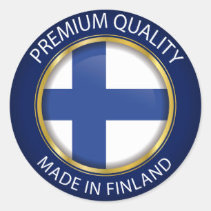 Adesivo Redondo Feito em Finlandia, bandeira finlandesa