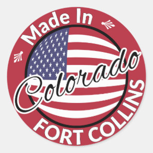 Adesivo Redondo Feito em Fort Collins Colorado American Flag