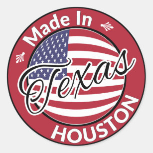 Adesivo Redondo Feito em Houston Texas Stars and Stripes Flag