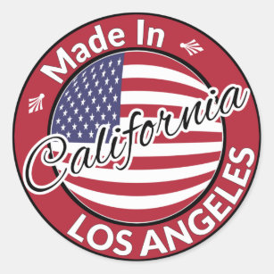 Adesivo Redondo Feito em Los Angeles California Stars Stripes Flag