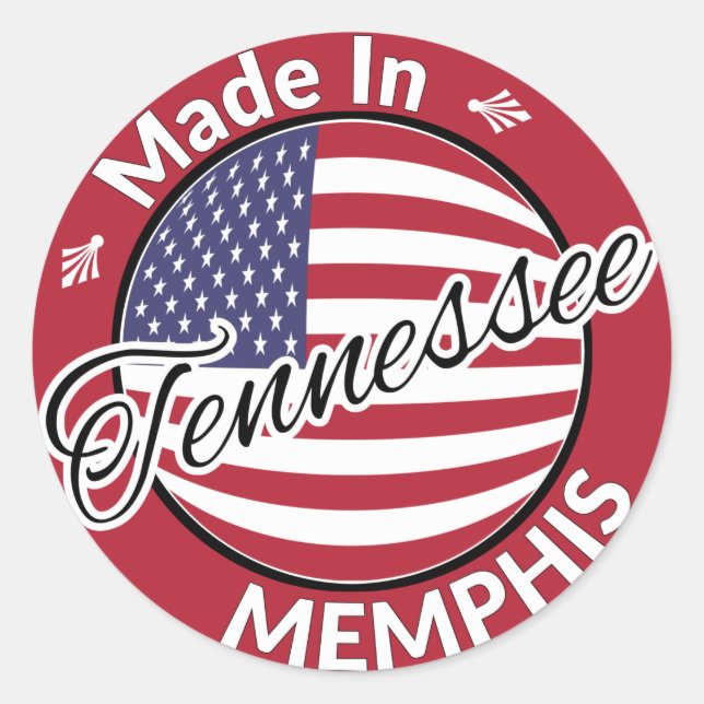 Adesivo Redondo Feito em Memphis Tennessee USA Flag (Frente)