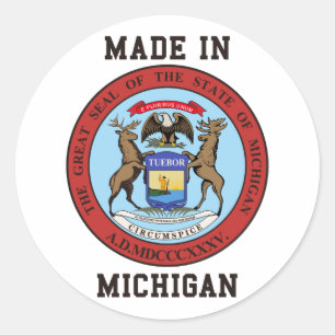 Adesivo Redondo Feito em Michigan