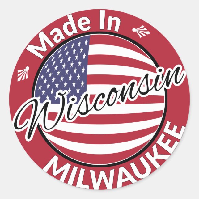 Adesivo Redondo Feito em Milwaukee Wisconsin Flag nos EUA (Frente)