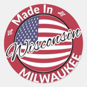 Adesivo Redondo Feito em Milwaukee Wisconsin Flag nos EUA