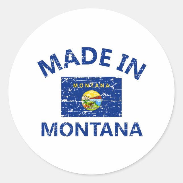 Adesivo Redondo Feito em MONTANA, designs de bandeira dos Estados  (Frente)