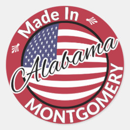 Adesivo Redondo Feito em Montgomery Alabama Stars and Stripes Flag