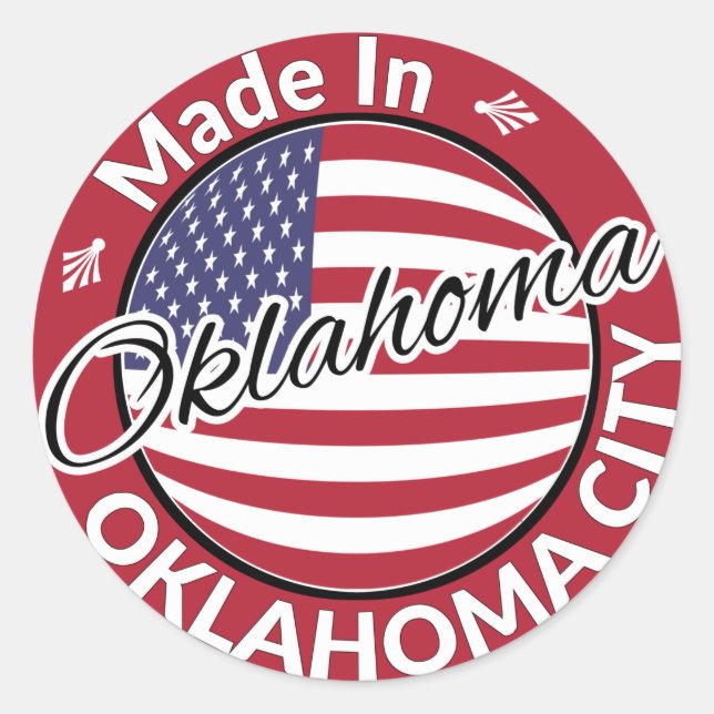 Adesivo Redondo Feito em Oklahoma City Oklahoma USA Flag (Frente)