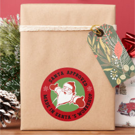 Adesivo Redondo Feito em Papais noeis Workshop Red Gift