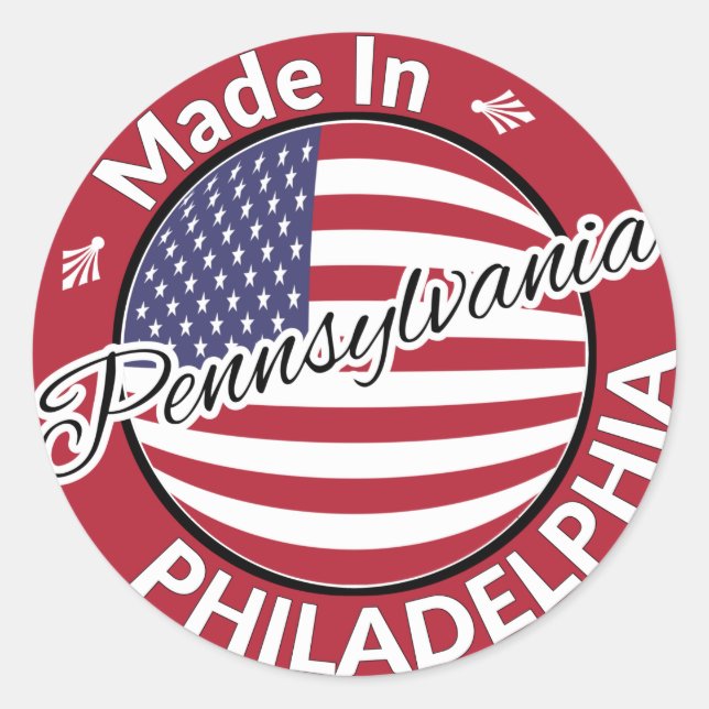 Adesivo Redondo Feito em Philadelphia Pennsylvania USA Flag (Frente)