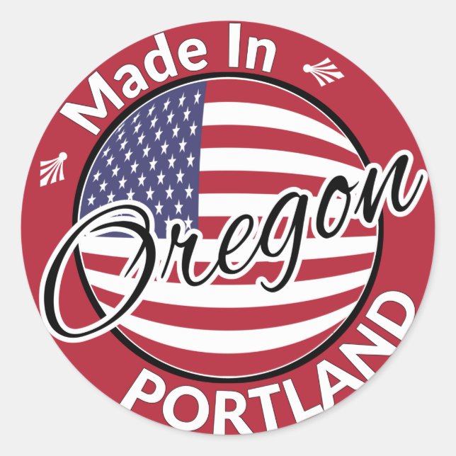 Adesivo Redondo Feito em Portland Oregon USA Flag (Frente)