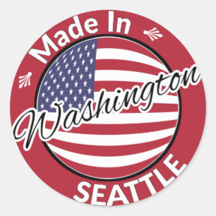 Adesivo Redondo Feito em Seattle Washington Flag