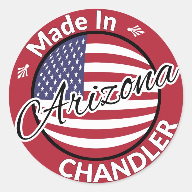 Adesivo Redondo Feito na Arizona Chandler, bandeira dos Estados Un (Frente)