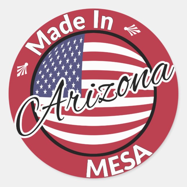 Adesivo Redondo Feito na Arizona Mesa, Bandeira dos Estados Unidos (Frente)