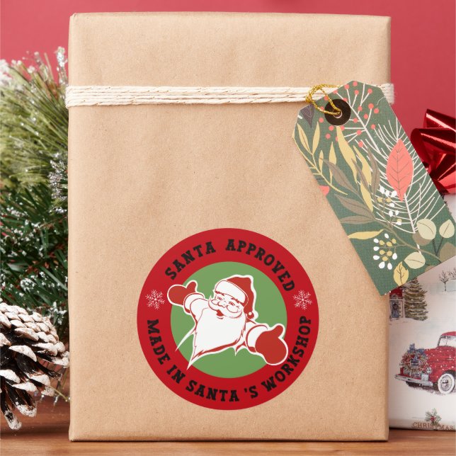 Adesivo Redondo Feito na Oficina do Papai Noel Presente Vermelho (Feriado)