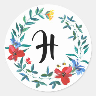 Adesivo Redondo Feixes de Casamento Monogramas de flores selvagens