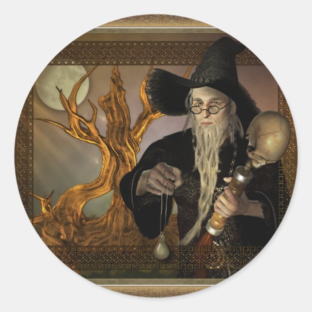 Adesivo Redondo Feixes de Ilustração de Fantasia Magica de Assiste (Frente)