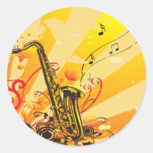 Adesivo Redondo Feixes De Música Jazzy Saxofone