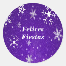 Adesivo Redondo Felices Fiestas Snowflakes Blue Round Stickers