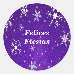 Adesivo Redondo Felices Fiestas Snowflakes Blue Round Stickers