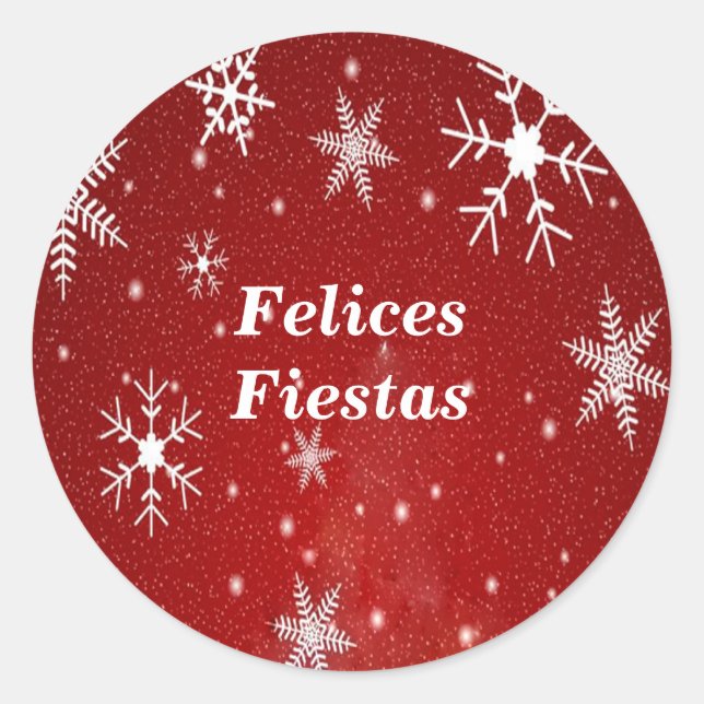 Adesivo Redondo Felices Fiestas Snowflakes com Sticks Vermelhos (Frente)