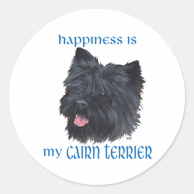 Adesivo Redondo Felicidade - Cairn Negro Terrier (Frente)