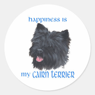 Adesivo Redondo Felicidade Cairn Terrier Preto