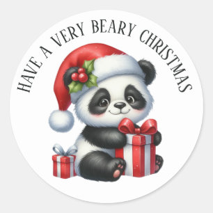 Adesivo Redondo Felicidade de Natal com um panda engraçado
