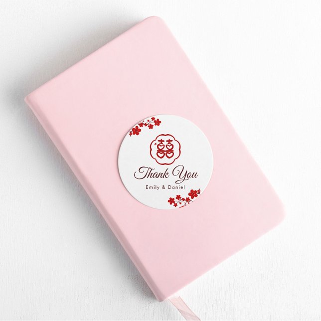 Adesivo Redondo Felicidade dupla Casamento chinês legante Obrigado (Criador carregado)