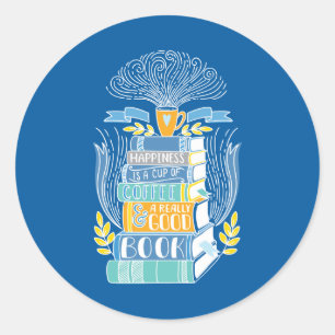 Adesivo Redondo Felicidade é Café e Livros