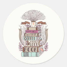 Adesivo Redondo Felicidade é Café e Livros