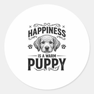 Adesivo Redondo Felicidade É Um Cachorrinho Quente Camisa Vintage