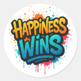 Adesivo Redondo Felicidade ganha Design Grafite