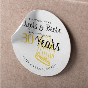 Adesivo Redondo Felicidades e cervejas aos 30 anos de anos de tipo