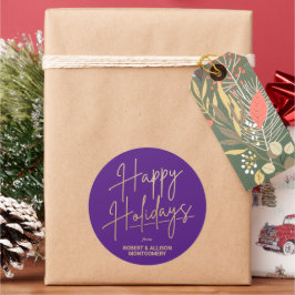 Adesivo Redondo Felicidades em Grafite Dourado Feliz Natal Roxo