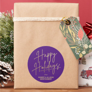 Adesivo Redondo Felicidades em Grafite Dourado Feliz Natal Roxo