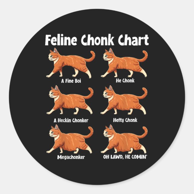 Adesivo Redondo Feline Chonge Chart Gato De Gordura Engraçado (Frente)