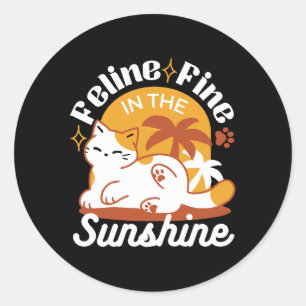 Adesivo Redondo Feline Fine no Sol - Gato Tropical Relaxado