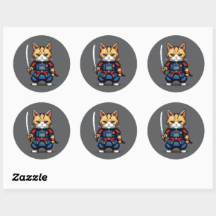Adesivo Redondo Feline Samurai Warrior