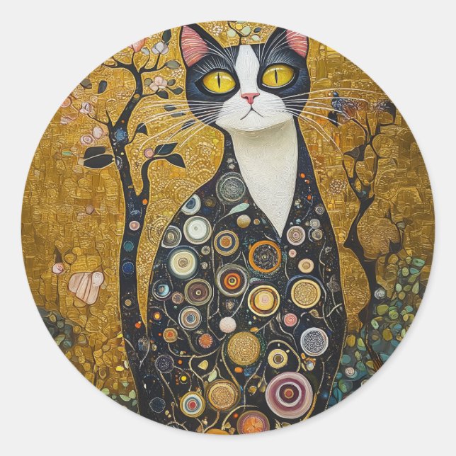 Adesivo Redondo Felino Celestial em Dourado (Frente)