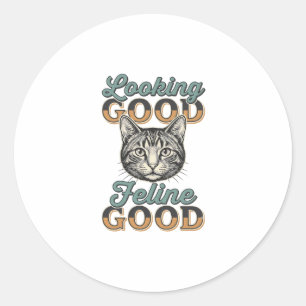 Adesivo Redondo Felino com Bom Visual Design de Gato Vintage_1