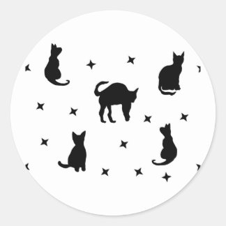 Adesivo Redondo Felinos negros e estrelas